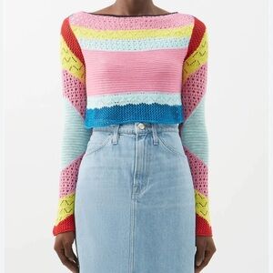 NWT STAUD Limousin Stripe Crochet Back Cutout Multicolor Crop Top size XS